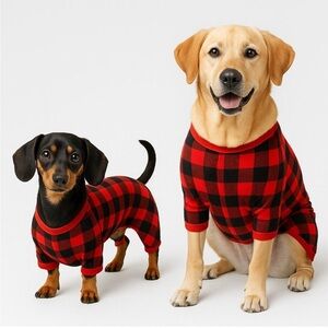 🆕Plaid Brushed Fleece Pet Pajamas - Wondershop™ Red/Blac - Sizes Small & Medium